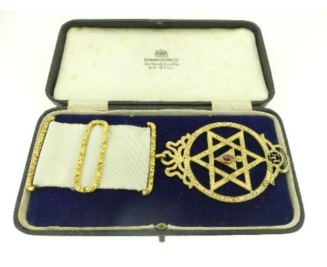 A George III Masonic Thomas Harper style Royal Arch Chapter silver gilt Breast Jewel, with facetted pink glass centre, awarde
