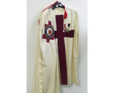 A Masonic Knights Templar Preceptors Mantle &amp; Cloak, with Middlesex Provincial cloth badge, together with Knights Templar