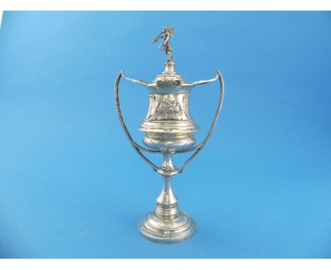 An early 20thC Chinese export silver two handled Cup and Cover, by Wing Nam &amp; Co., Hong Kong, circular foot with knopped 