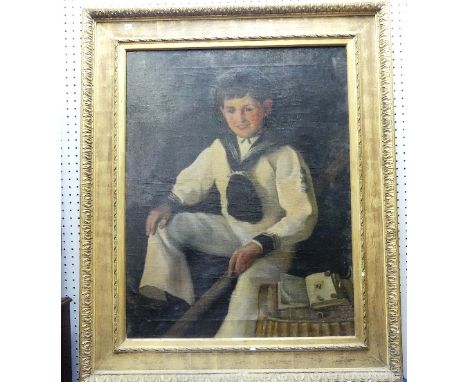 19th century School, Portrait of James David Gilkison (1884-1914), as a young boy dressed in sailor's uniform and seated besi