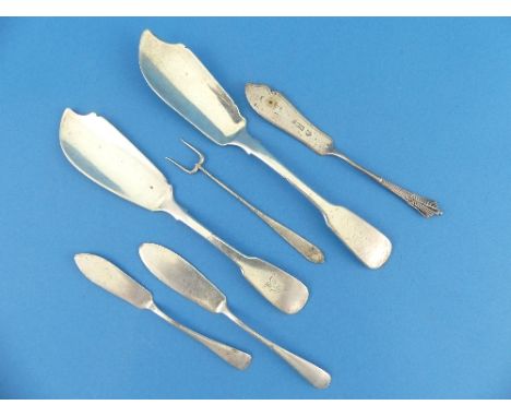 A George IV Irish silver Fish Knife, hallmarked Dublin 1828, together with a smaller Irish silver fish knife, three silver bu