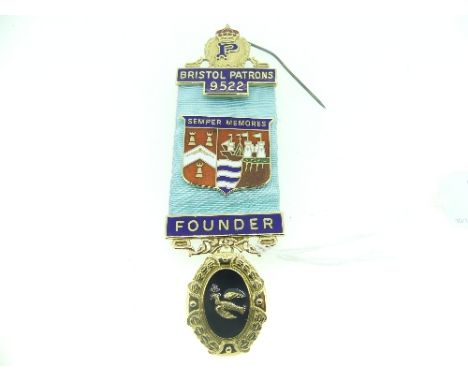 A Masonic Founder Jewel, for Bristol Patrons Lodge 9522, founded in 1993, fob suspended in 9ct gold and enamel, silver plaque