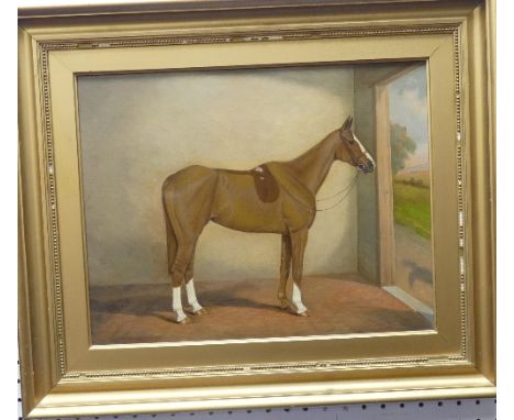 William Albert Clark (British, 20th century), Portrait of racehorse in stable, oil on canvas, signed and dated "W. A. Clark 1