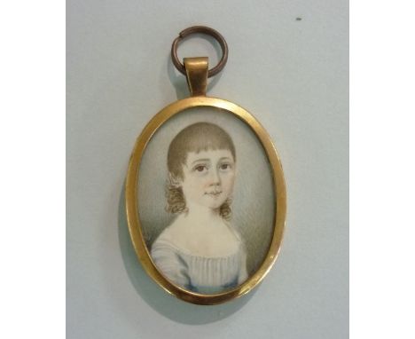 A 19th century oval portrait miniature of Lady Mary Hay, watercolour on ivory, in gilt metal frame, 3in x 2¼in (7.5cm x 5.5cm