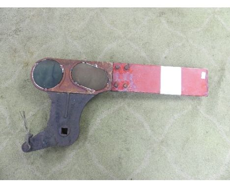 Railwayana; a 21 inch Enamel red and white home Signal Arm, with lens plate.