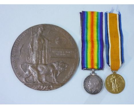 Medals; A W.W.1 pair of medals, British War Medal and Victory Medal, awarded to 555549 Pte. W. C. F. Whiddett. 16-Lond. R., a