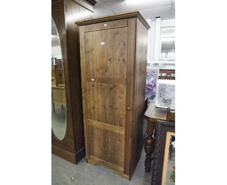 PINE NARROW CUPBOARD AND PINE BEDSIDE CABINET 