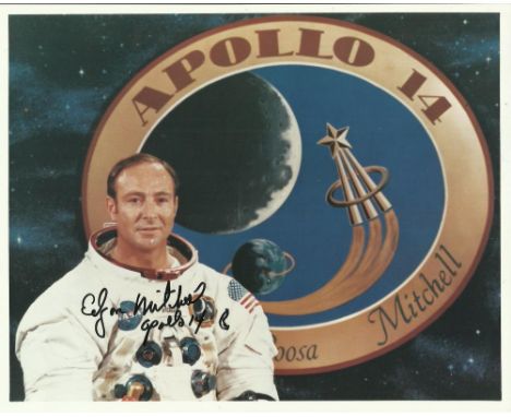 Moonwalker Signed Photo Dr Edgar Mitchell Signed 10 x 8 inch White Space Suit Photo Good condition. Item comes with lifetime 