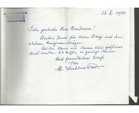 General Fretter-Pico hand written note in German dated 1971. He entered service on 20 September 1910 with the Imperial German