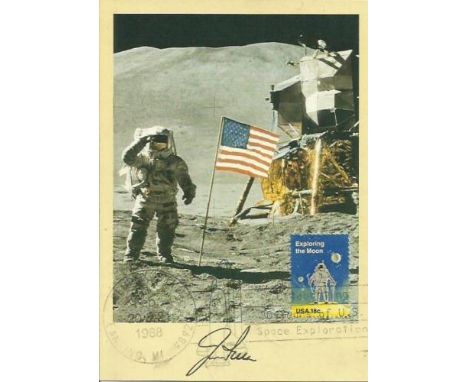 Moonwalker Signed Photo Apollo 15 Jim Irwin signed 6 x 4 colour postcard of him on the moon Good condition. Item comes with l