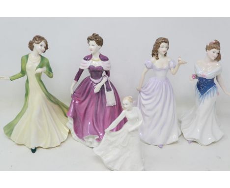 Five Royal Doulton figurines, all seconds quality, small chip to one flower, largest H: 22 cm. UK P&amp;P Group 3 (£30+VAT fo