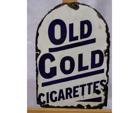 Vintage advertising: enamelled wall mounting sign, Old Gold Cigarettes, 21 x 30cm. Please see additional images for condition