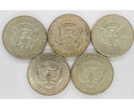 Five 1969 American Kennedy half dollars. UK P&amp;P Group 0 (£6+VAT for the first lot and £1+VAT for subsequent lots) 