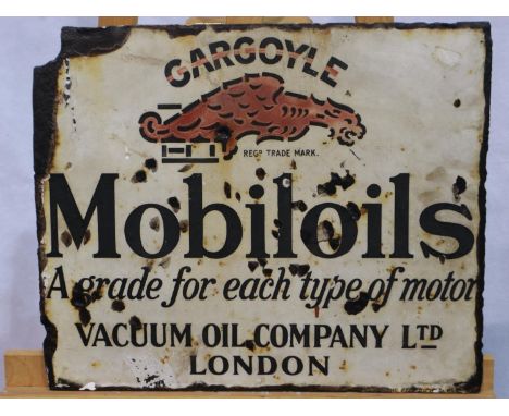 Vintage advertising: enamelled wall mounting sign, Gargoyle Mobiloils, double sided with no mounting holes, 50 x 40 cm. Pleas