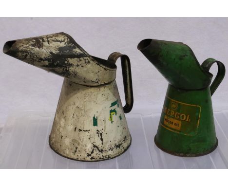 Automobilia: two original BP oil cans, largest H: 26 cm. UK P&amp;P Group 3 (£30+VAT for the first lot and £8+VAT for subsequ