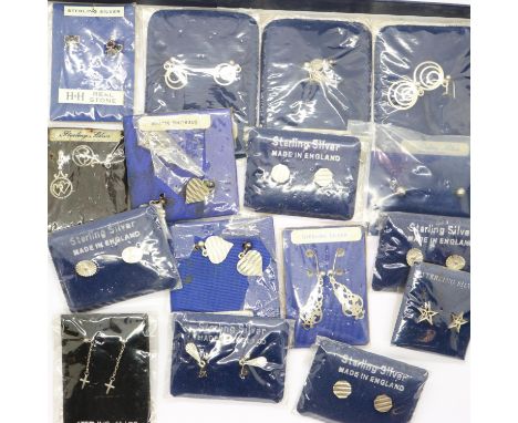 Twenty pairs of silver stud and drop earrings. UK P&amp;P Group 1 (£16+VAT for the first lot and £2+VAT for subsequent lots) 