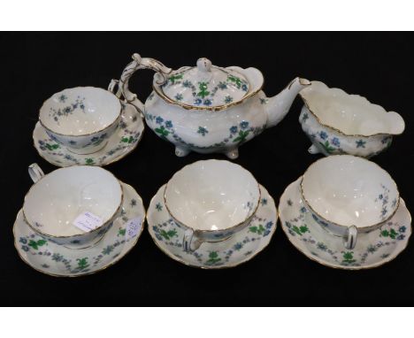 Ten piece tea service by Hammersley &amp; Co, wear to gilt and paint on each piece, slight crazing to creamer/sugar bowl, sli