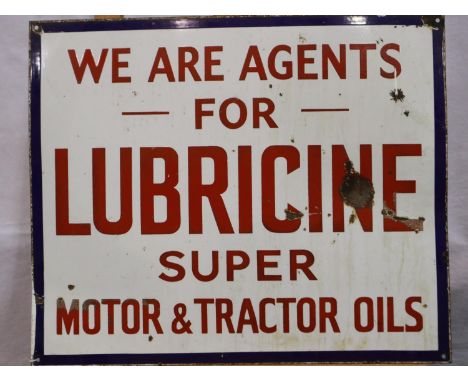Vintage advertising: enamelled wall mounting sign, Lubricine Tractor Oils, 61 x 51 cm. Please see additional images for condi