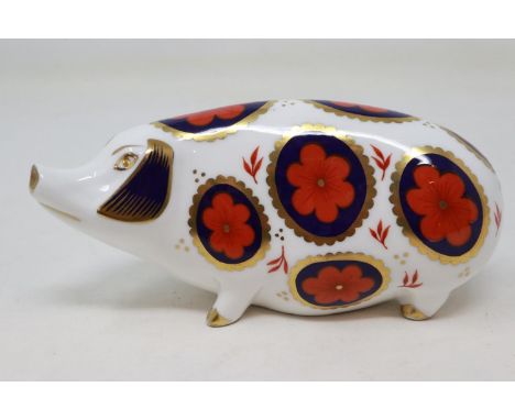 Royal Crown Derby pig paperweight, seconds quality, no cracks or chips, L: 14 cm. UK P&amp;P Group 1 (£16+VAT for the first l