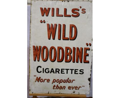 Vintage advertising: enamelled wall mounting sign, Wills Wild Woodbine Cigarettes, 61 x 91 cm. Please see additional images f