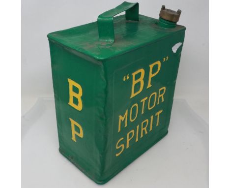 Automobilia: early 20th century one gallon petrol can, BP, with brass cap, later repainted. UK P&amp;P Group 3 (£30+VAT for t