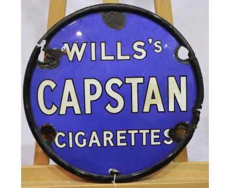 Vintage advertising: enamelled wall mounting sign, circular Wills Capstan Cigarettes, D: 46 cm. Please see additional images 