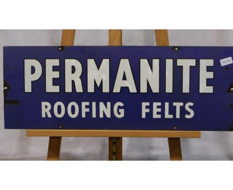 Vintage advertising: enamelled wall mounting sign, Permanite Roofing Felts, 76 x 28 cm. Please see additional images for cond
