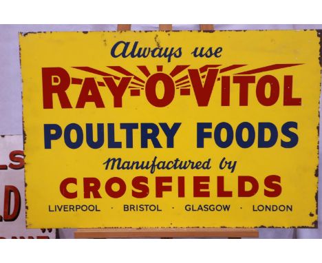 Vintage advertising: enamelled wall mounting sign, Ray-O-Vitol, 92 x 61 cm. Please see additional images for condition. Not a