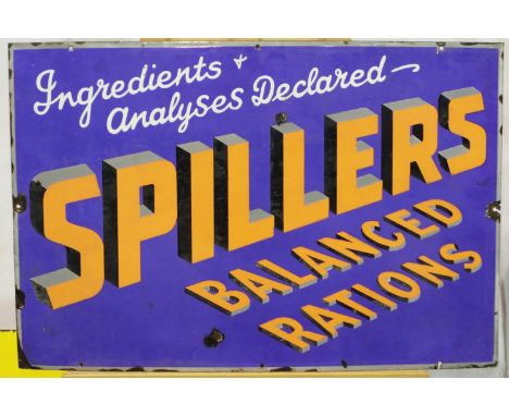 Vintage advertising: enamelled wall mounting sign, Spillers Balanced Rations, 76 x 51 cm. Please see additional images for co