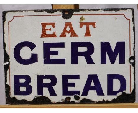 Vintage advertising: enamelled wall mounting sign, Eat Germ Bread, 26 x 18 cm. Please see additional images for condition. UK