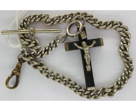 Hallmarked silver graduating Albert watch chain and crucifix fob, L: 32 cm, 28g. UK P&amp;P Group 1 (£16+VAT for the first lo