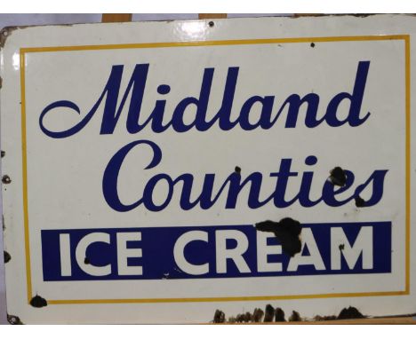 Vintage advertising: enamelled wall mounting sign, Midland Counties Ice Cream, 61 x 43 cm. Please see additional images for c