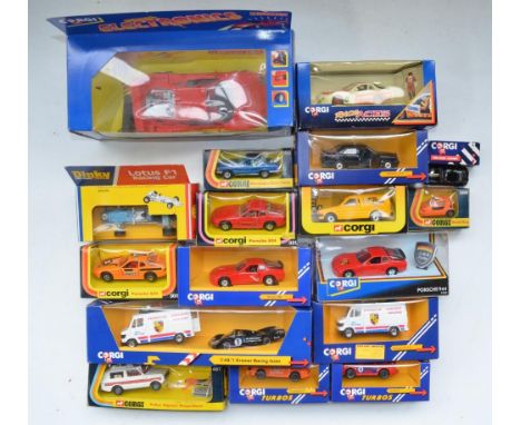 Collection of boxed diecast model cars, mostly Corgi and various scales to include A Corgi Super Electronics Ferrari F40 (bat