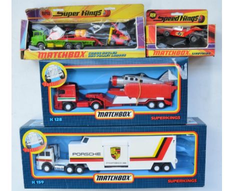 Matchbox Superkings set K159, Porsche racing truck and trailer and set K128 truck with Beaver floatplane (both near mint un-d