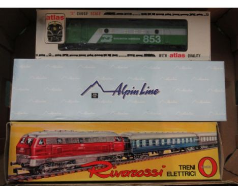 Atlas O gauge 2 rail Bo-Bo F-9 diesel loco no 6102, Burlington Northern, good overall condition, some repairable damage (see 