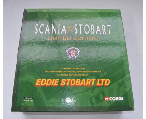 Boxed Corgi 1/50 scale diecast Scania @ Stobart 3 truck set CC99155, limited edition (3038/3500) with CoA/booklet. Contents a