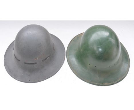 Two WW2 British Home Service steel helmets, one grey Supplementary Fire Party with SFD painted on helmet front and stamped 19