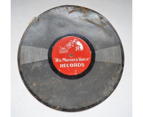 Double sided enamelled circular sign "His Master's Voice and Columbia Records" D46cm