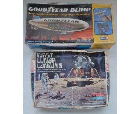 Revell Goodyear Blimp model with lighted moving message board (sealed electrical packs) and vintage Monogram First Lunar Land