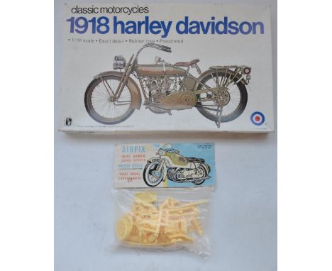 Vintage 1/16 scale Airfix Ariel Arrow motorbike kit, still factory sealed and an Entex 1/16 1918 Harley Davidson, unstarted, 