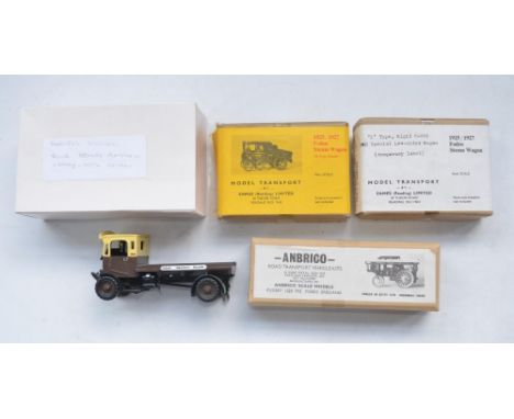 Three unbuilt white metal steam wagon model kits to include Eames 4mm scale 1925/27 Foden D Type and K type and a Fowler B6 S