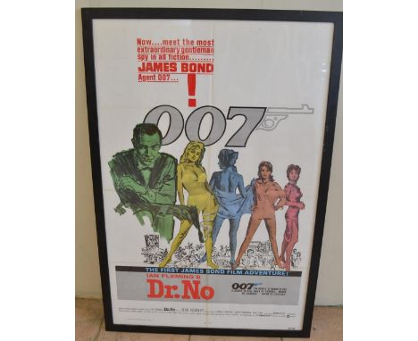 One sheet US printed movie poster for Dr No, C1980's 007 James Bond film, framed. With folds and some light staining along mi