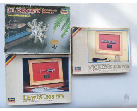 Three unstarted 1/8 scale Hasegawa Museum Quality model kits to include Model 1915 Lewis .303 Aircraft Mounted Machine Gun, M