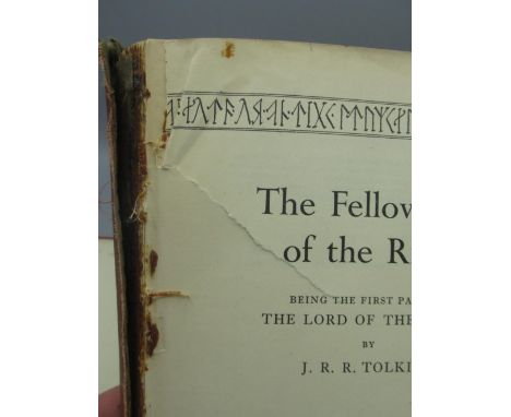 Tolkien (J.R.R.) The Fellowship of the Ring, 1st Edition 1954, George Allen and Unwin, heavily damaged, front cover and back 