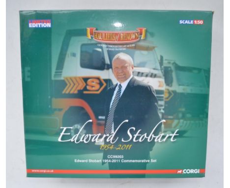 Boxed Corgi 1/50 scale diecast Eddie Stobart 1954-2011 Commemorative 2 truck/1 trailer set CC99203, limited edition (295/2000