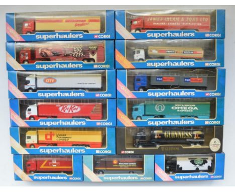 Thirteen boxed 1/64 scale Corgi Superhauler models, all appear in excellent/near mint condition, some discoloration of box vi