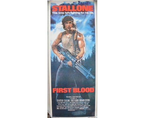Original US release vertical format card stock insert poster for the "Rambo First Blood" starring Sylvester Stallone (Orion P
