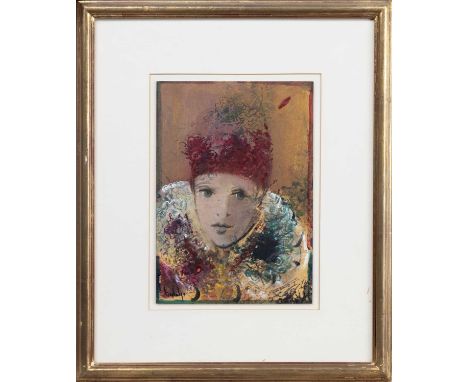 * JOAQUIM HIDALGO PAGES (SPANISH 1933 - 2011), PORTRAIT STUDY mixed media on board, signedmounted, framed and under glassimag