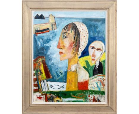 * JOHN BELLANY CBE RA HRSA (SCOTTISH 1942 - 2013), WAITING FOR THE TIDE oil on canvas, signed, titled versoframed image size 