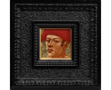 * ALAN KING PAI (SCOTTISH 1946 - 2013), THE APPRENTICE oil and gold leaf on panel, signed, titled labels versoframed and unde